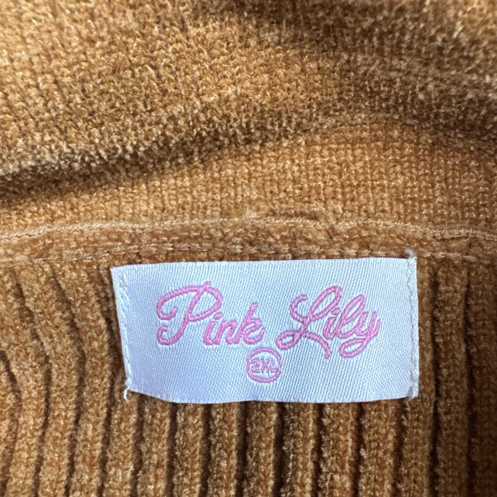 Pink Lily Sweater 2XL Plus Size Rust Ribbed‎ Knit Button Down Shacket Collared - Picture 5 of 7